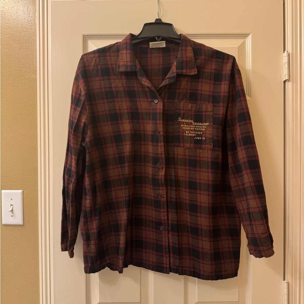 Taylor Swift Evermore Plaid Button-Up Shirt and pj pants set